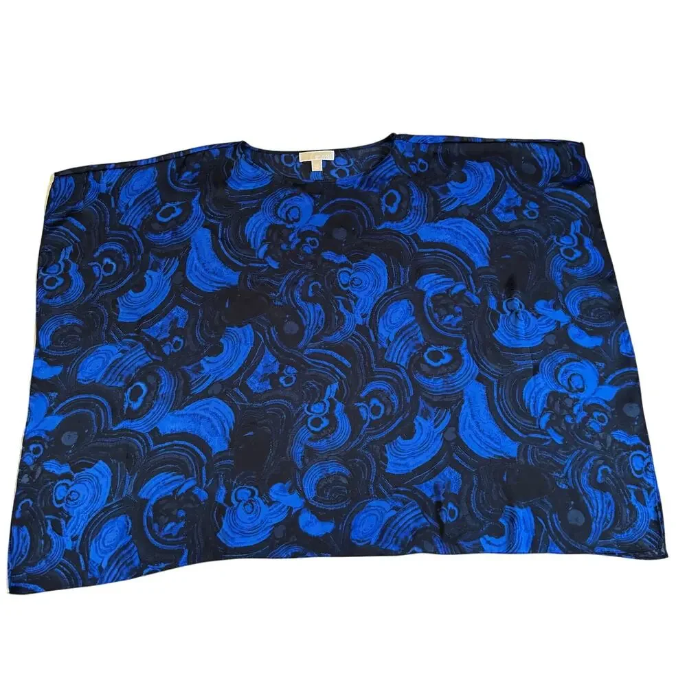 Michael Kors Swirl Print Satin Feel Tunic Flutter Top Size XL Beach Boho EUC